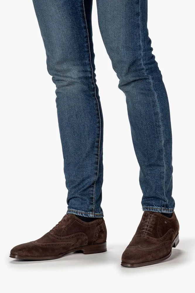 van Bommel veterschoen donkerbruin suede stippen