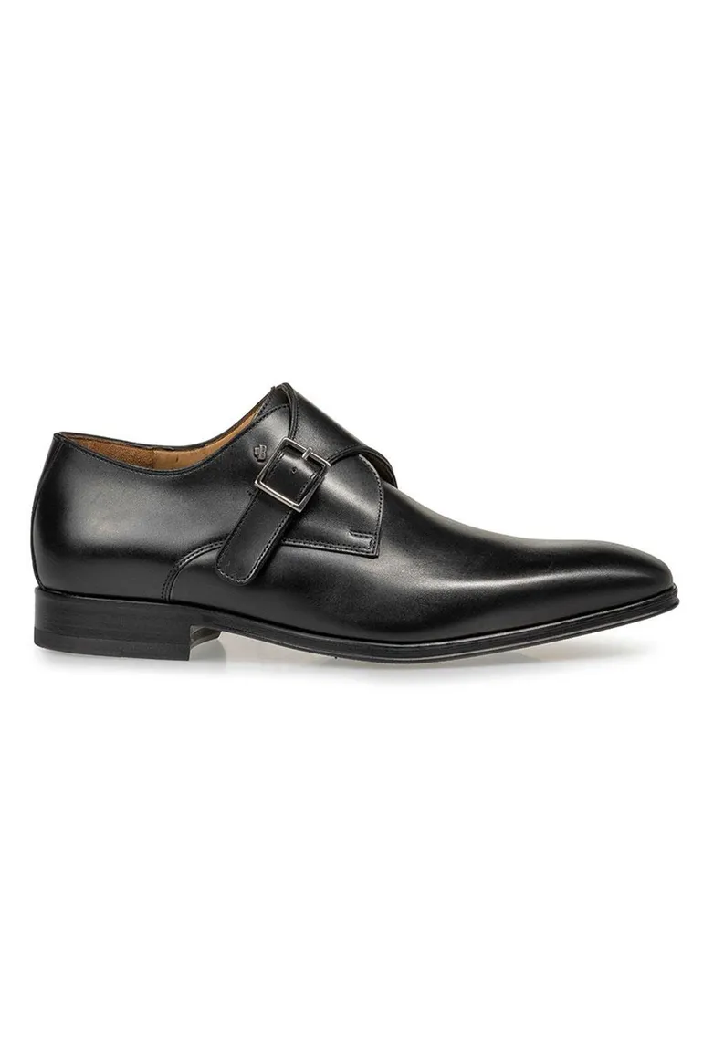 Floris van Bommel nette lage schoenen zwart effen leer met gesp