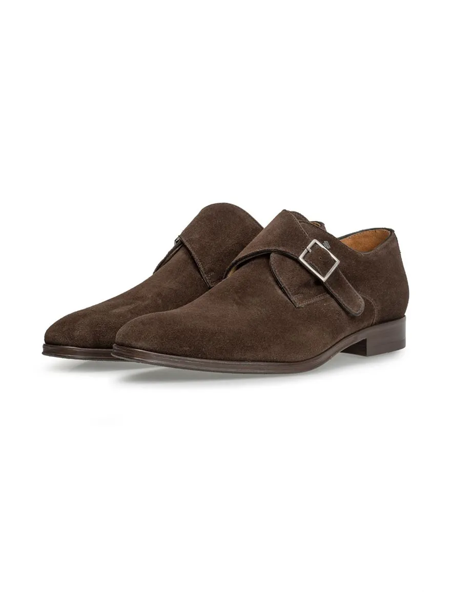 van Bommel schoen donkerbruin suede gesp