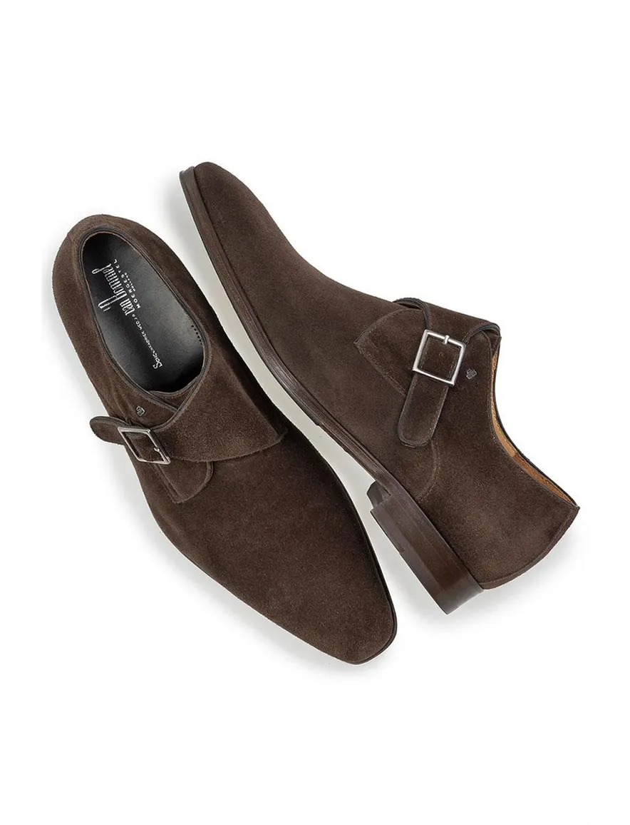 van Bommel schoen donkerbruin suede gesp