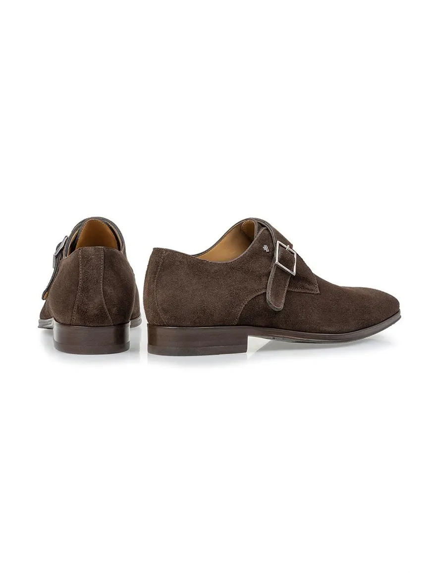 van Bommel schoen donkerbruin suede gesp