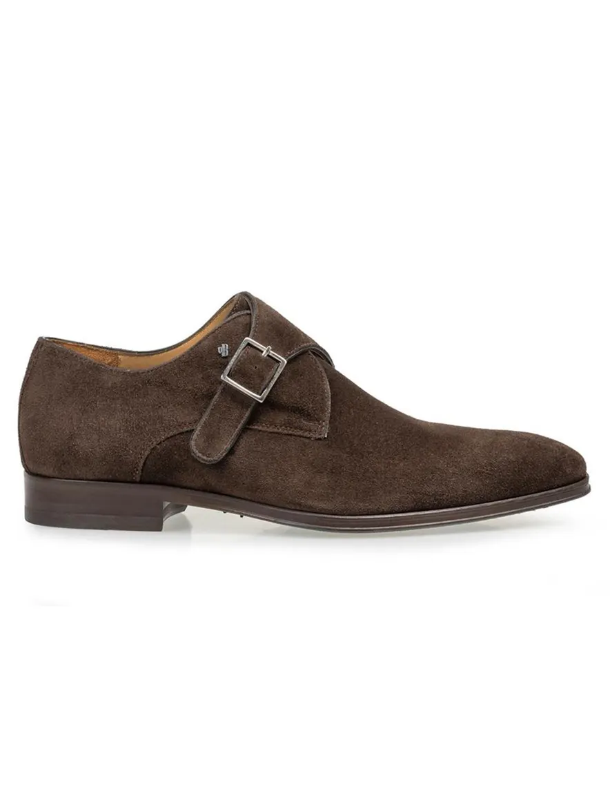 van Bommel schoen donkerbruin suede gesp