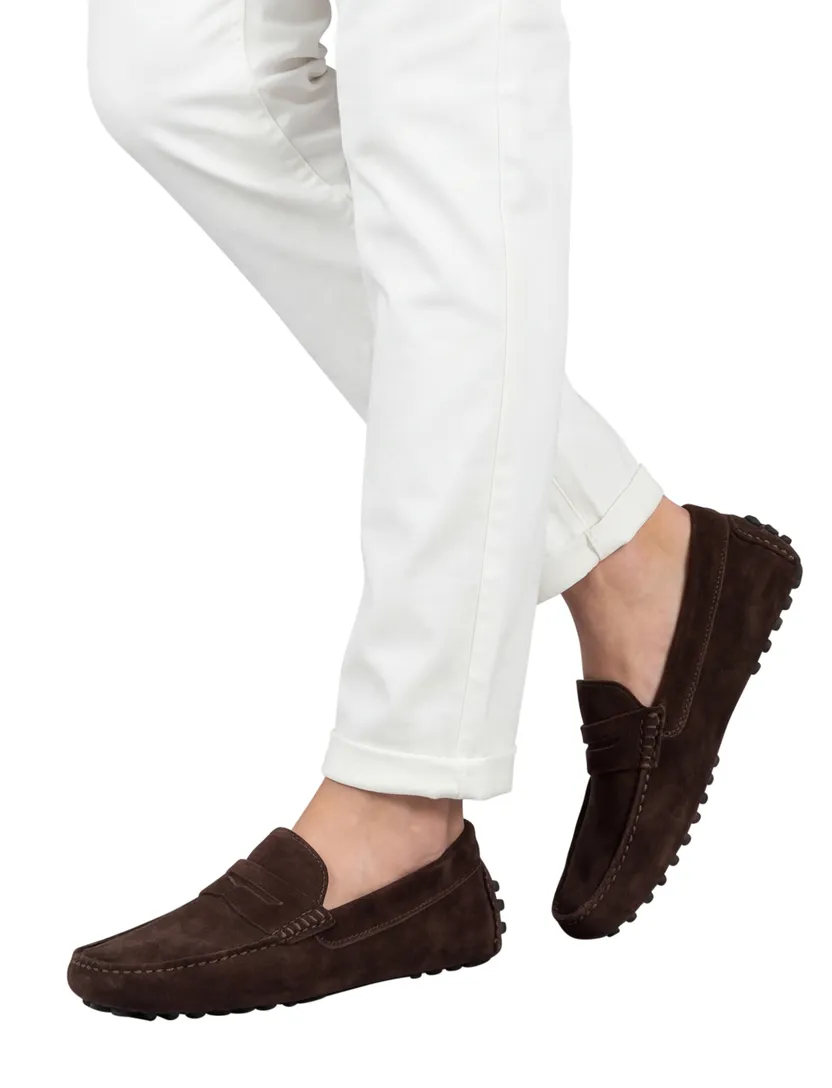 Floris van Bommel loafers bruin effen leer suede
