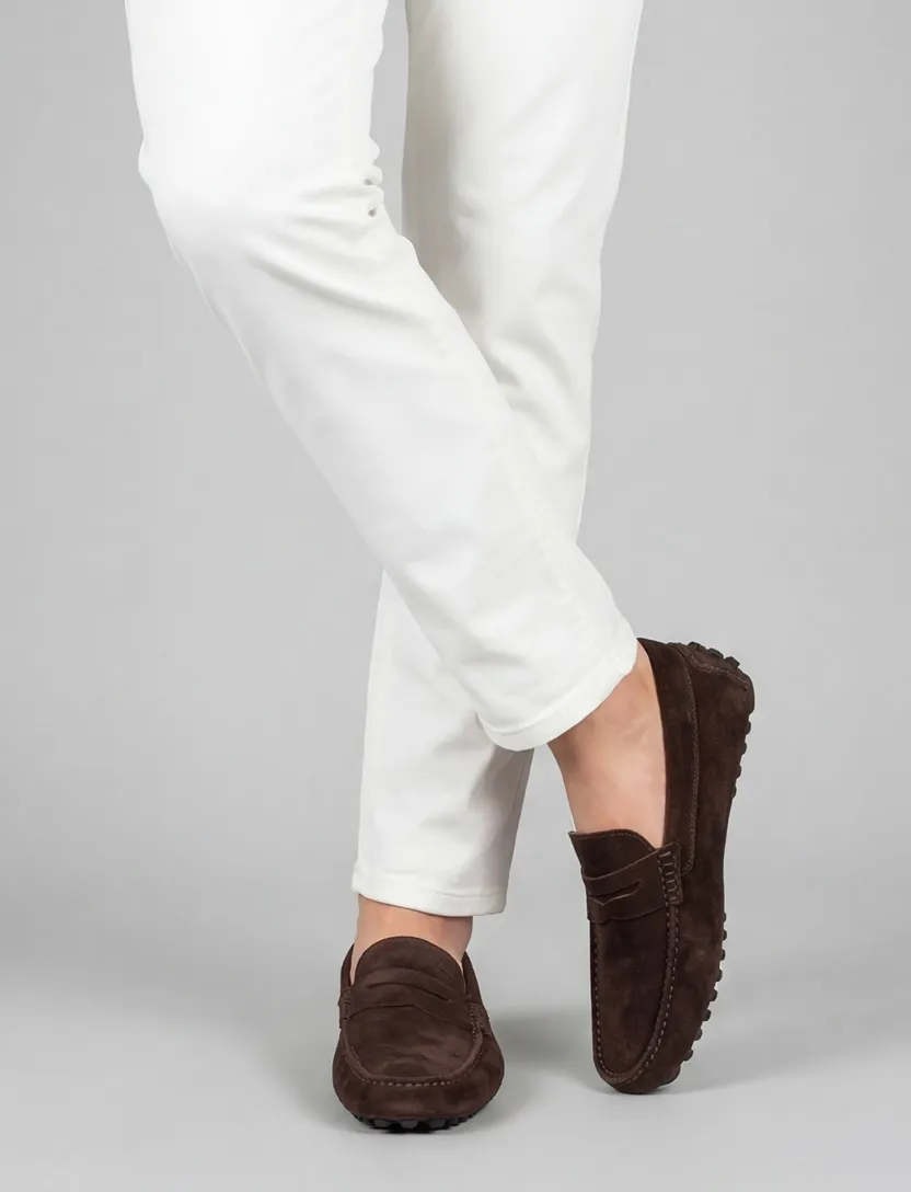 Floris van Bommel loafers bruin effen leer suede
