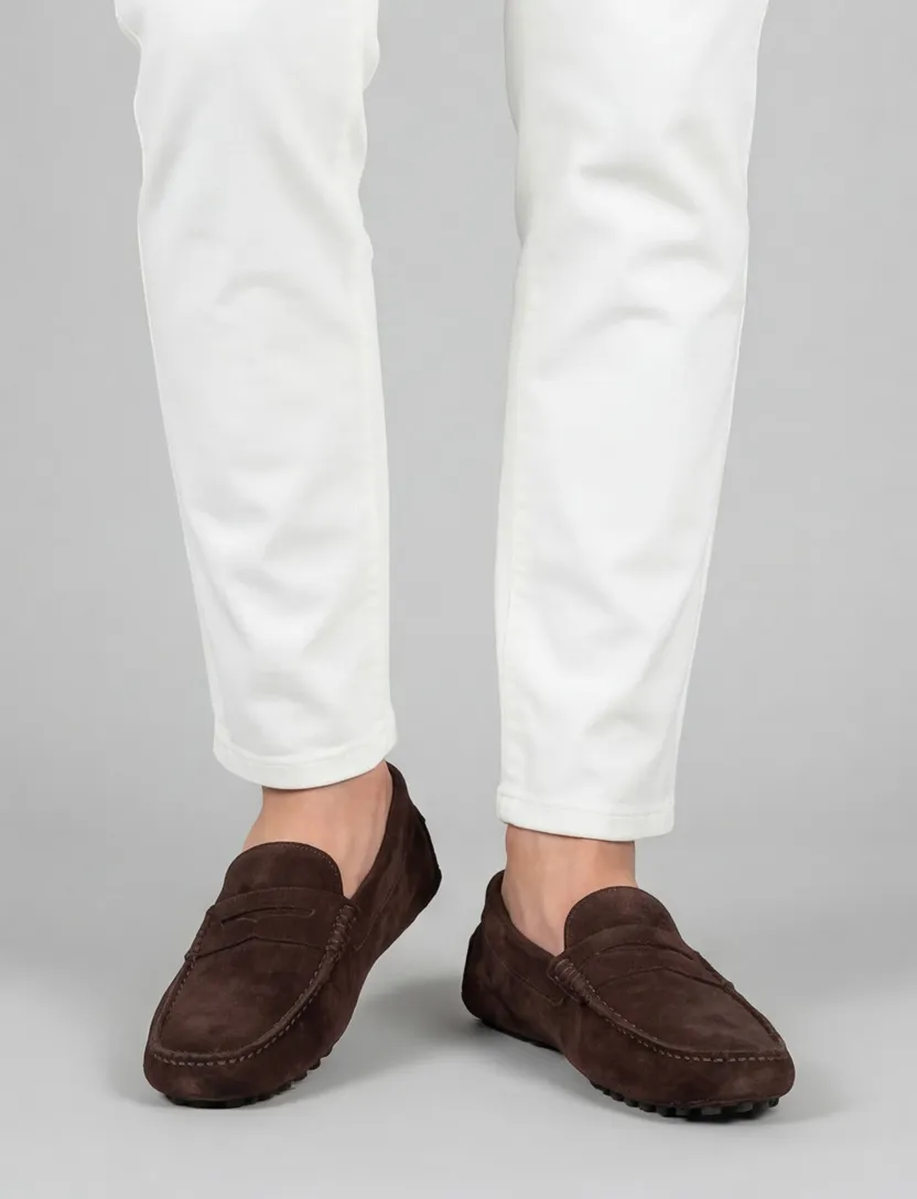 Floris van Bommel loafers bruin effen leer suede