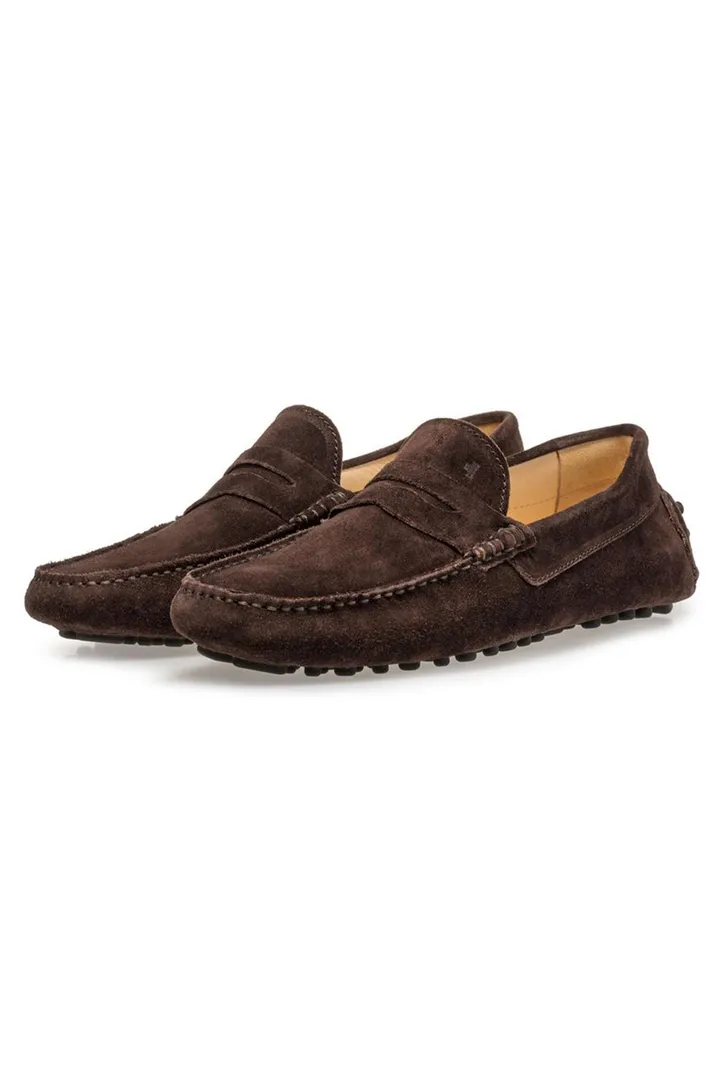Floris van Bommel loafers bruin effen leer suede