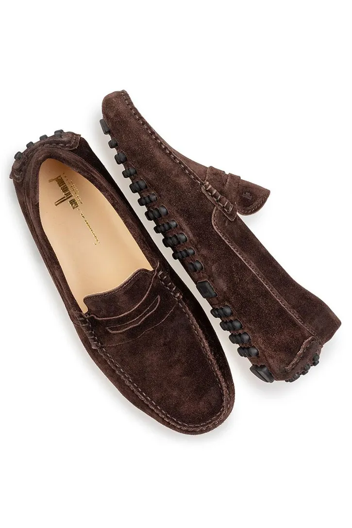 Floris van Bommel loafers bruin effen leer suede