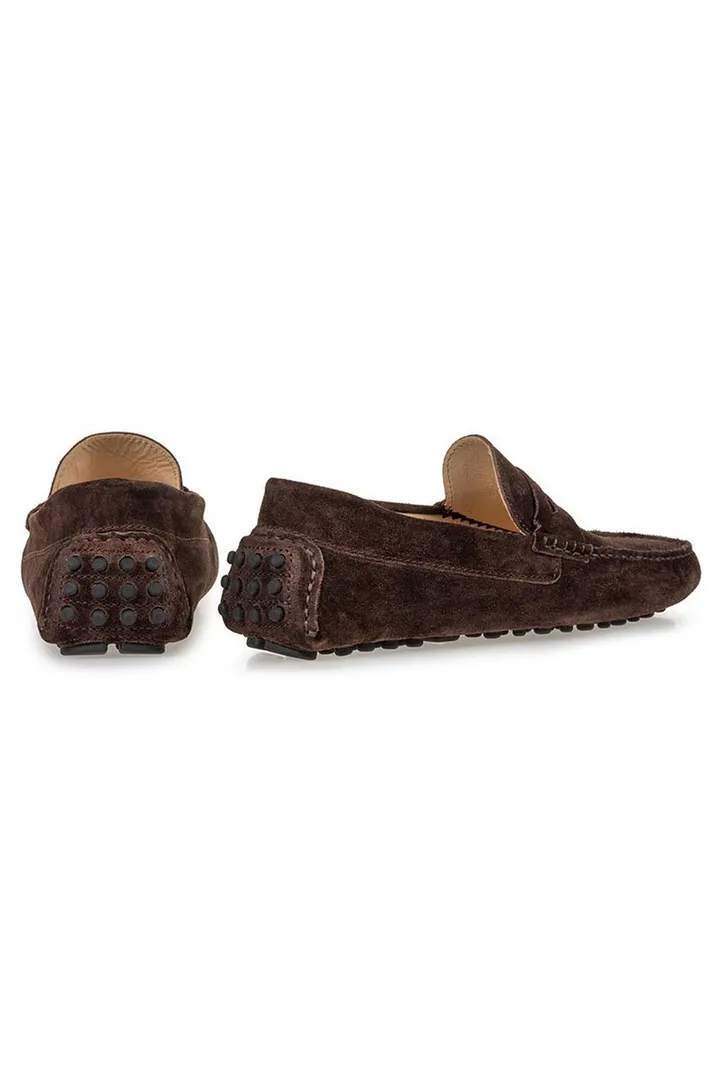 Floris van Bommel loafers bruin effen leer suede