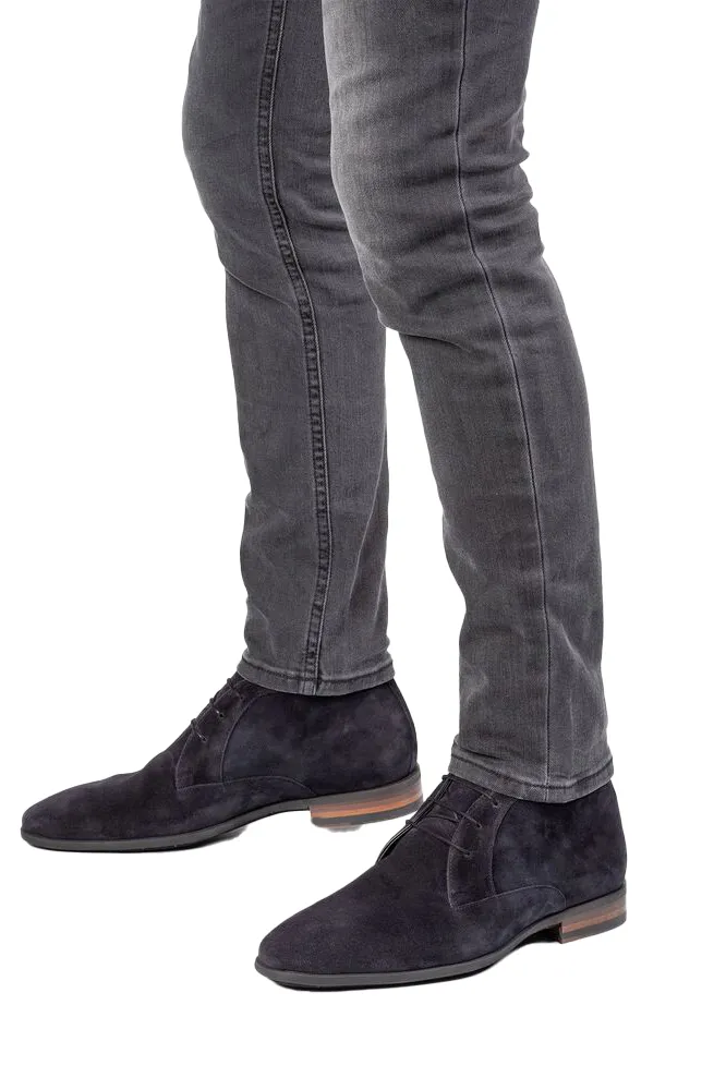 Floris van Bommel nette veterschoenen donkerblauw effen leer en suede
