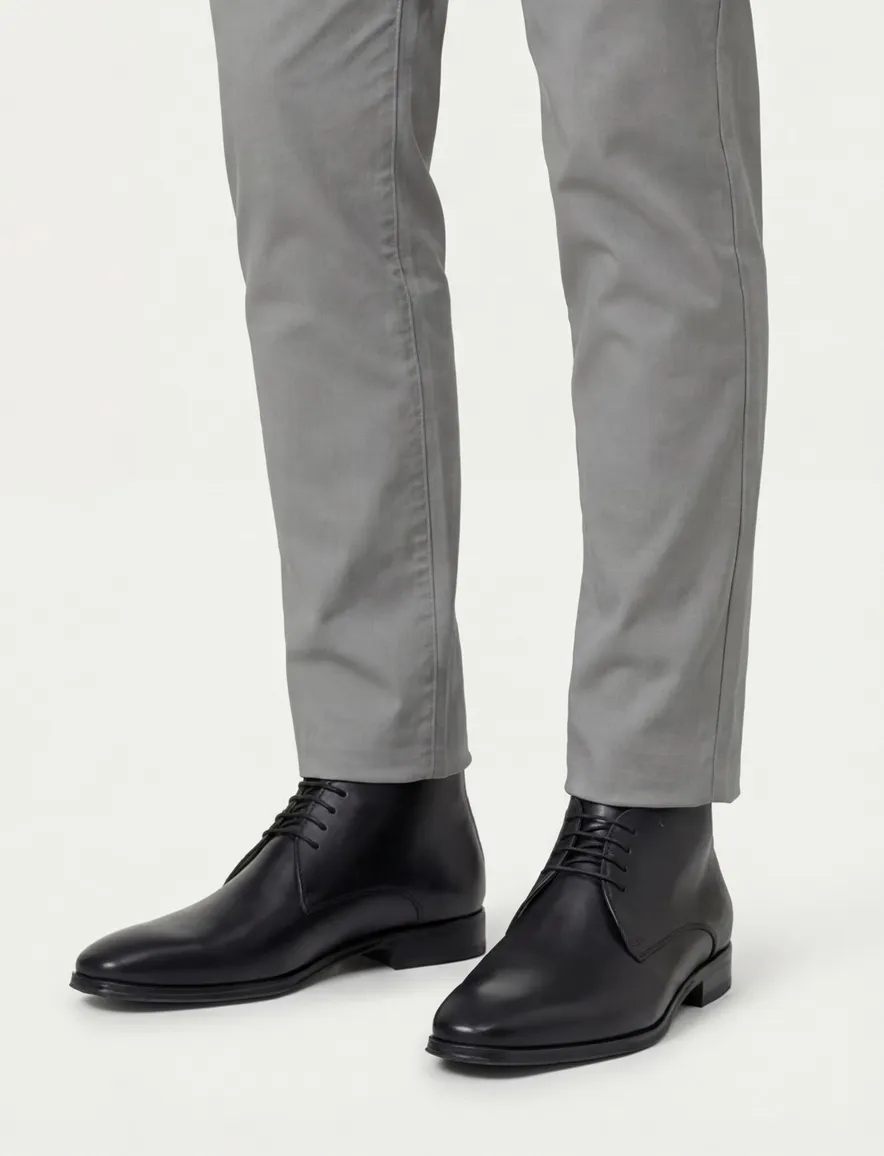 Floris van Bommel veterschoenen zwart effen leer hoog model