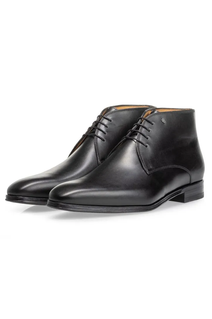 Floris van Bommel hoge veterschoenen zwart effen leer
