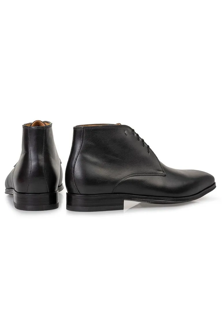 Floris van Bommel veterschoenen zwart effen leer hoog model