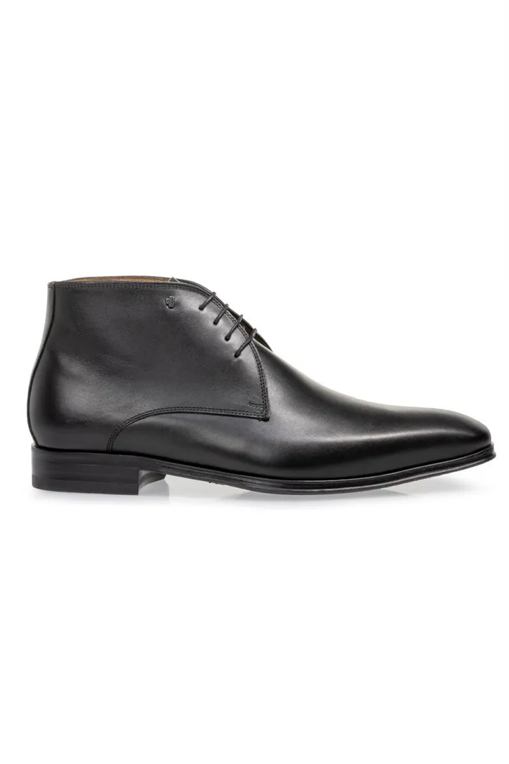 Floris van Bommel hoge veterschoenen zwart effen leer