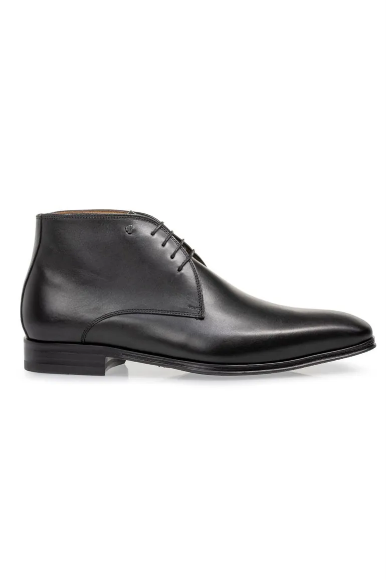 Floris van Bommel veterschoenen zwart effen leer hoog model