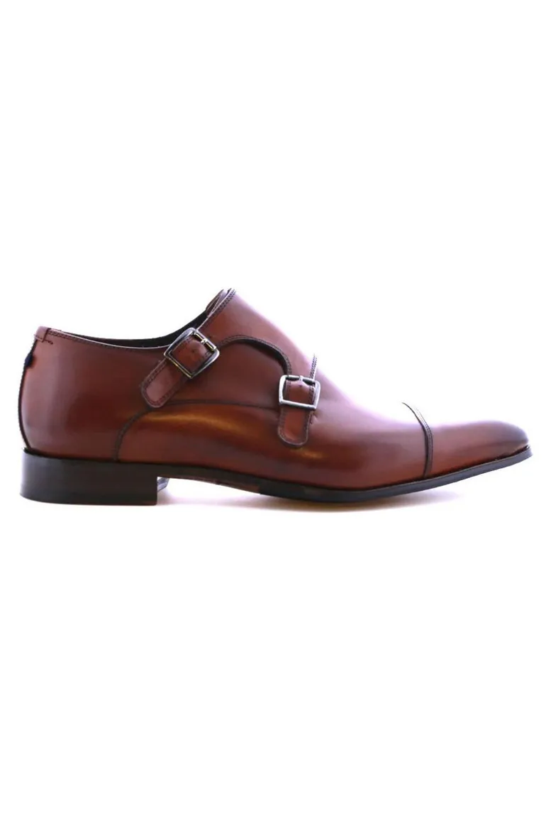 Floris van Bommel nette schoenen kaneel bruin effen leer met gesp