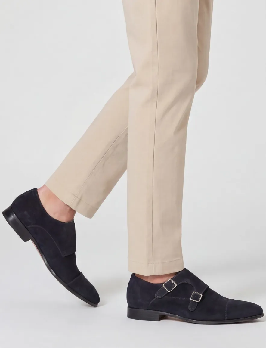 Floris van Bommel schoenen suede donkerblauw gesp