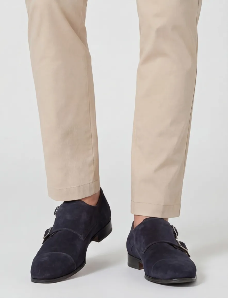 Floris van Bommel schoenen suede donkerblauw gesp