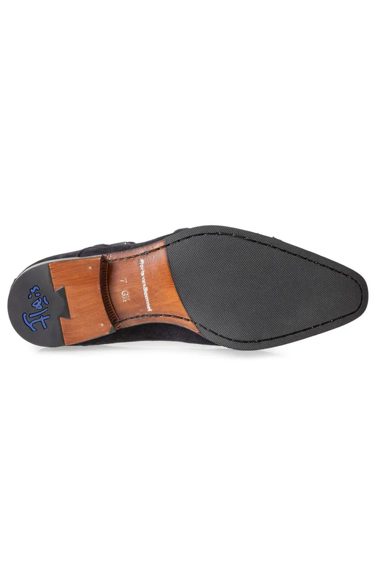Floris van Bommel schoenen suede donkerblauw gesp