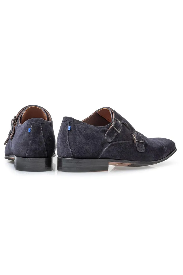 Floris van Bommel schoenen suede donkerblauw gesp