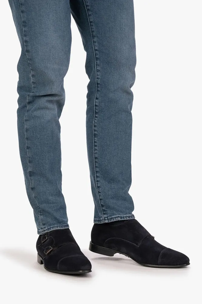 Floris van Bommel schoenen suede donkerblauw gesp