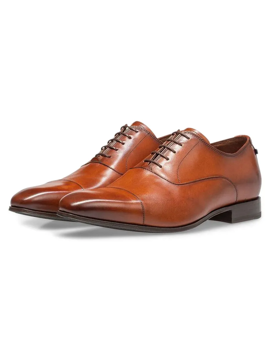 Floris van Bommel nette veterschoenen kalfsleer bruin effen