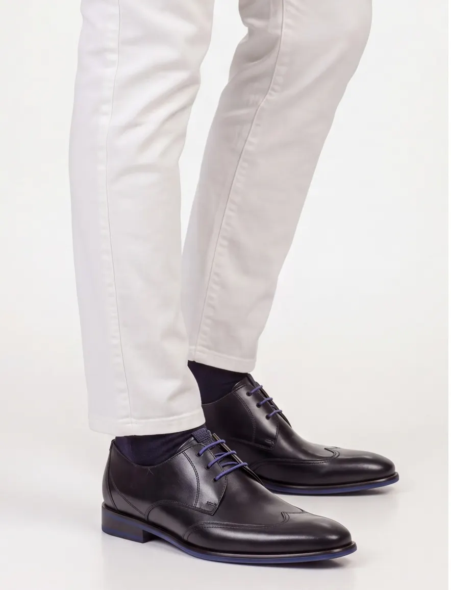 Floris van Bommel nette veterschoenen zwart met blauw detail