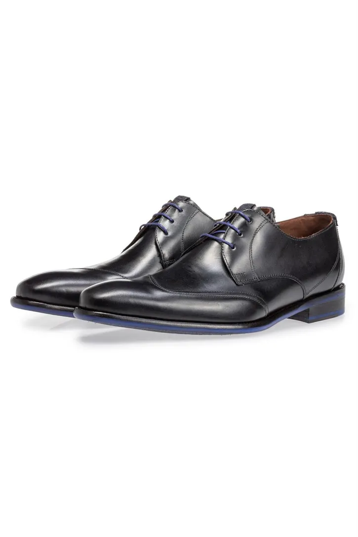 Floris van Bommel nette veterschoenen zwart met blauw detail