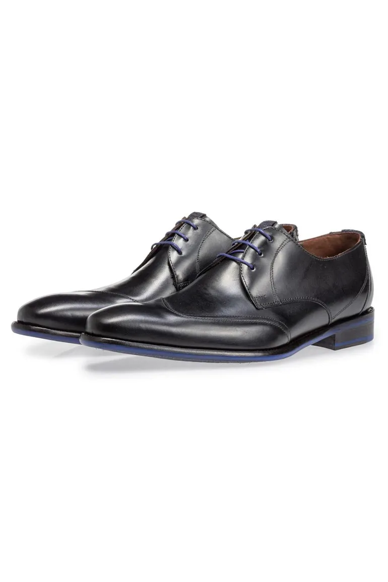 Floris van Bommel nette veterschoenen zwart met blauw detail