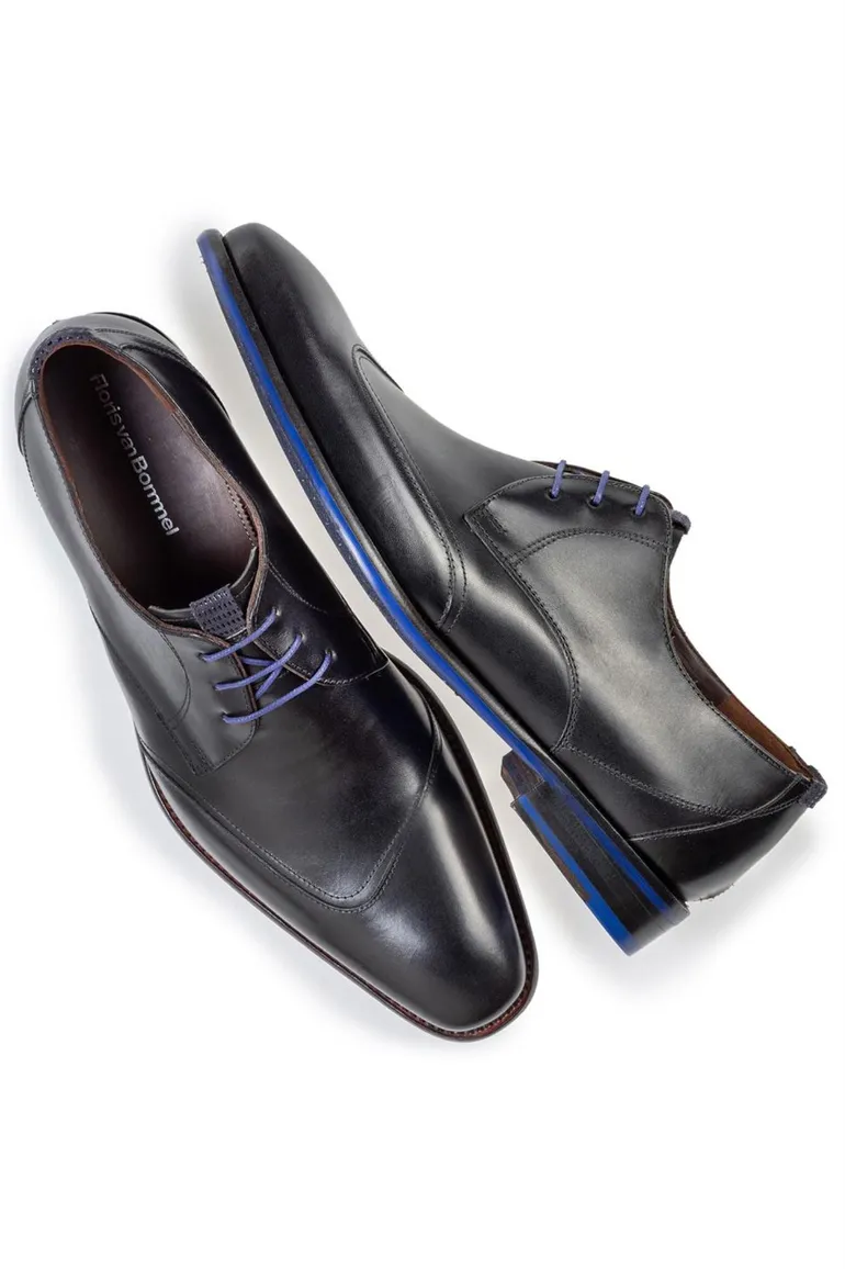 Floris van Bommel nette veterschoenen zwart met blauw detail