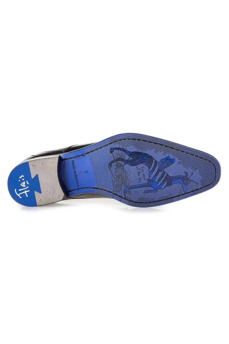 Floris van Bommel nette veterschoenen zwart met blauw detail
