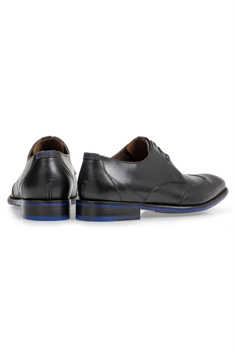 Floris van Bommel nette veterschoenen zwart met blauw detail