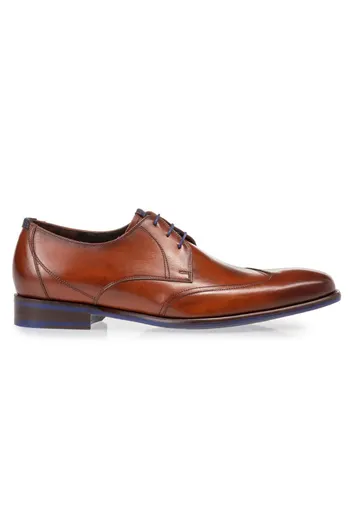 Floris van Bommel Floris van Bommel veterschoenen bruin effen blauwe veters leer