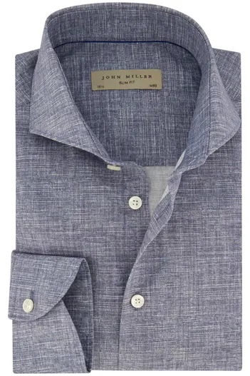 John Miller John Miller slim fit overhemd blauw geprint katoen