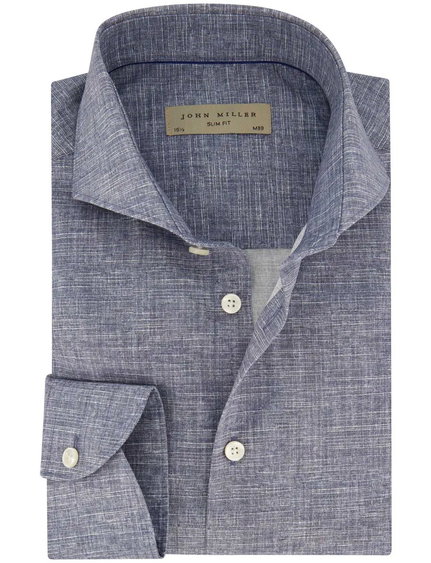 John Miller slim fit overhemd blauw geprint katoen