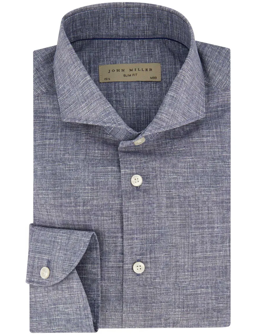 John Miller slim fit overhemd blauw geprint katoen