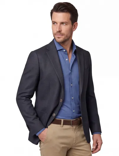 Dressler Dressler navy colbert wol shaped fit