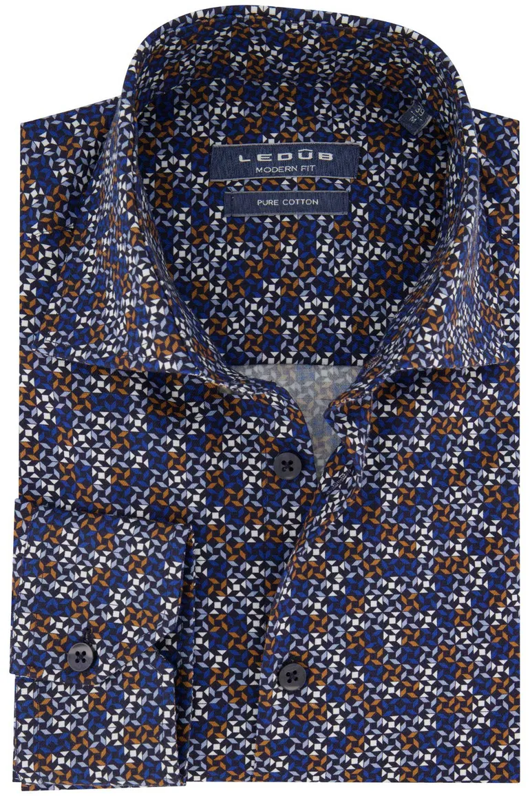 Ledub overhemd blauw geprint 100% katoen