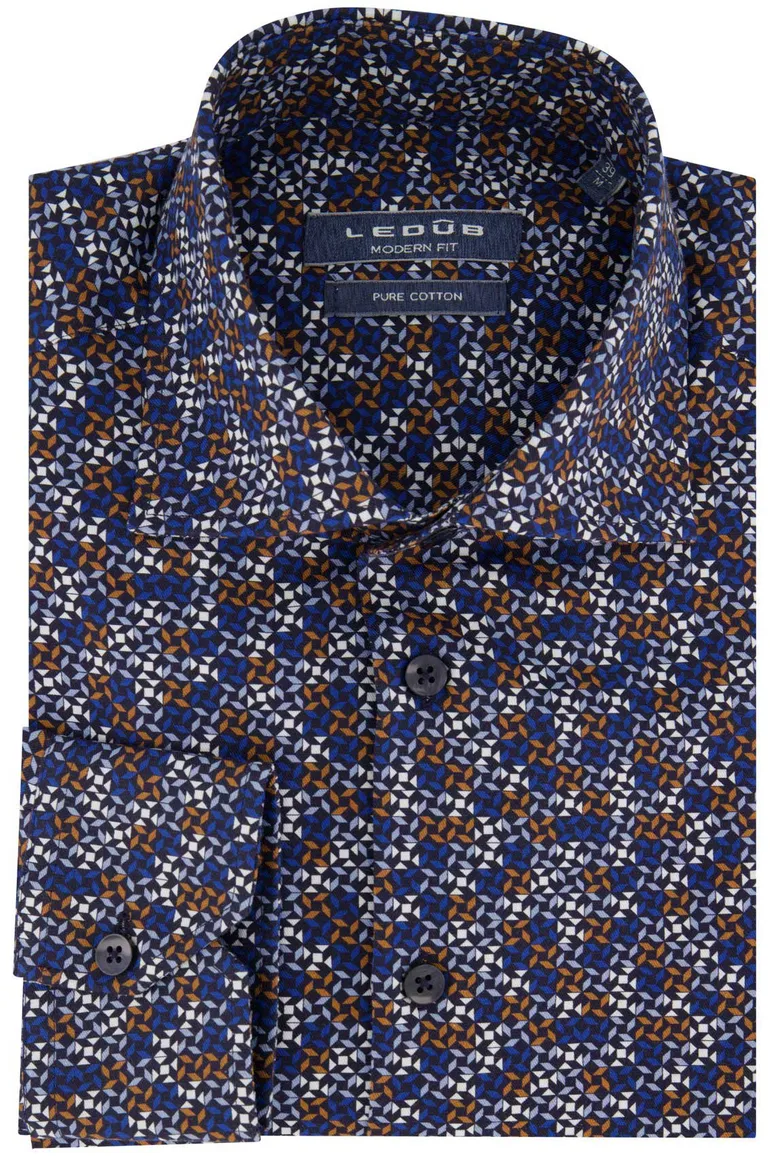 Ledub overhemd blauw geprint 100% katoen