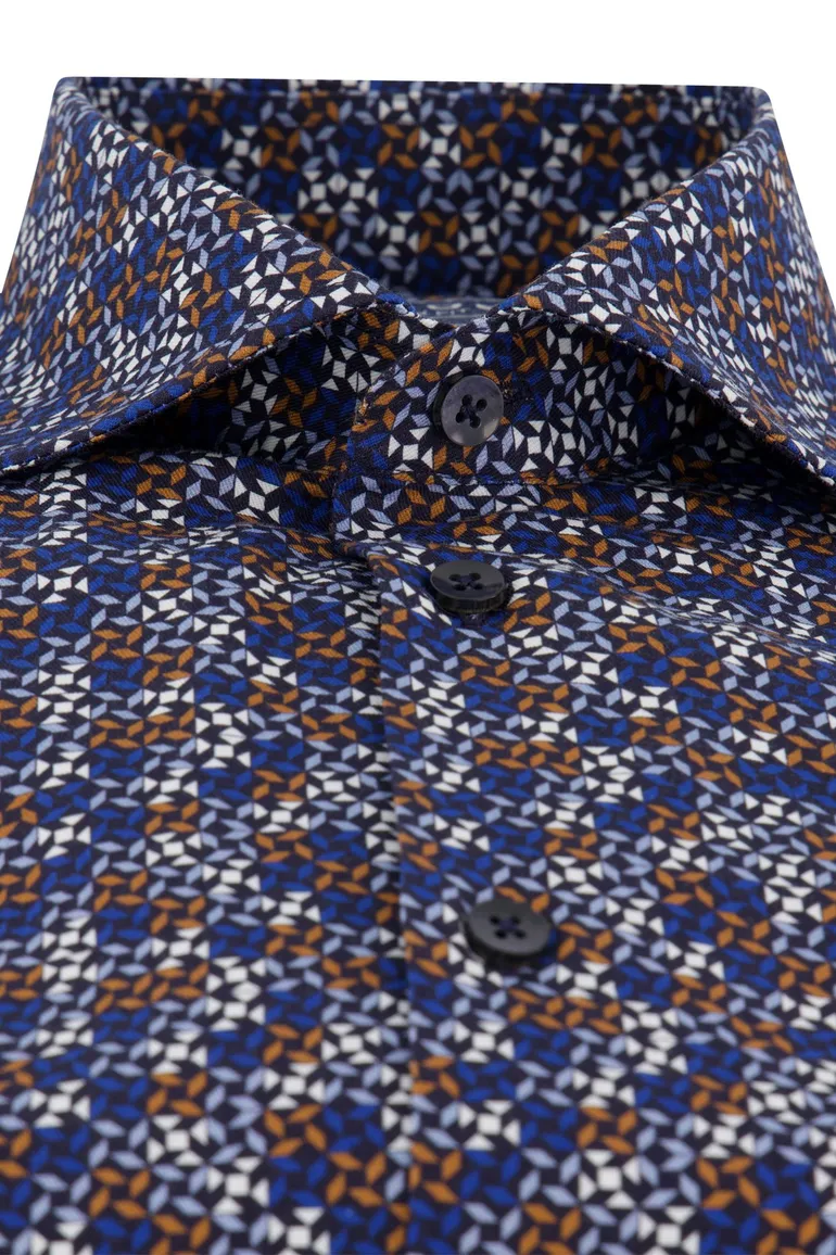 Ledub overhemd blauw geprint 100% katoen