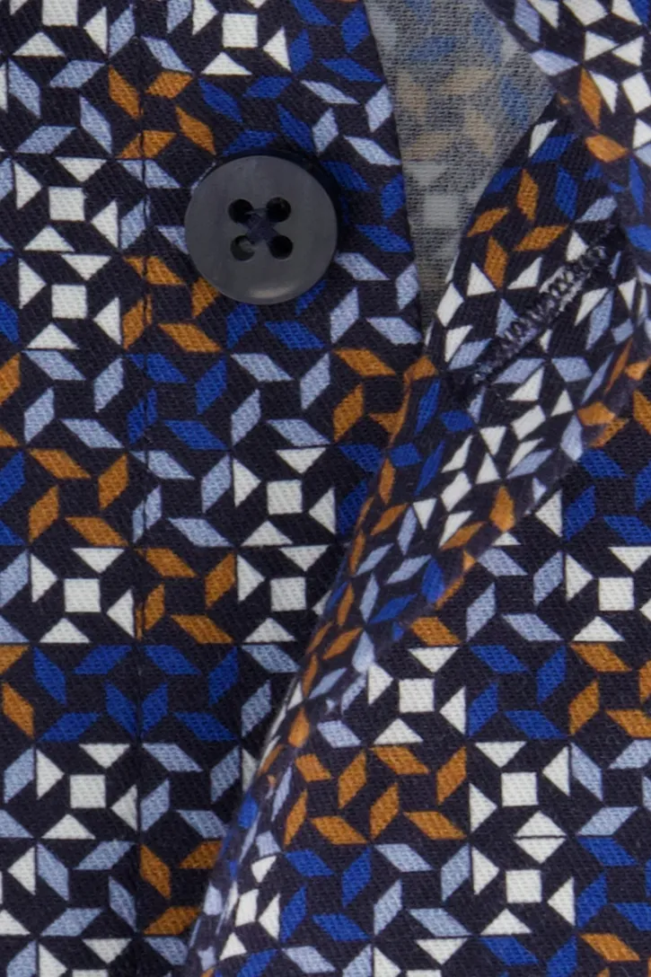 Ledub overhemd Modern Fit katoen donkerblauw geprint