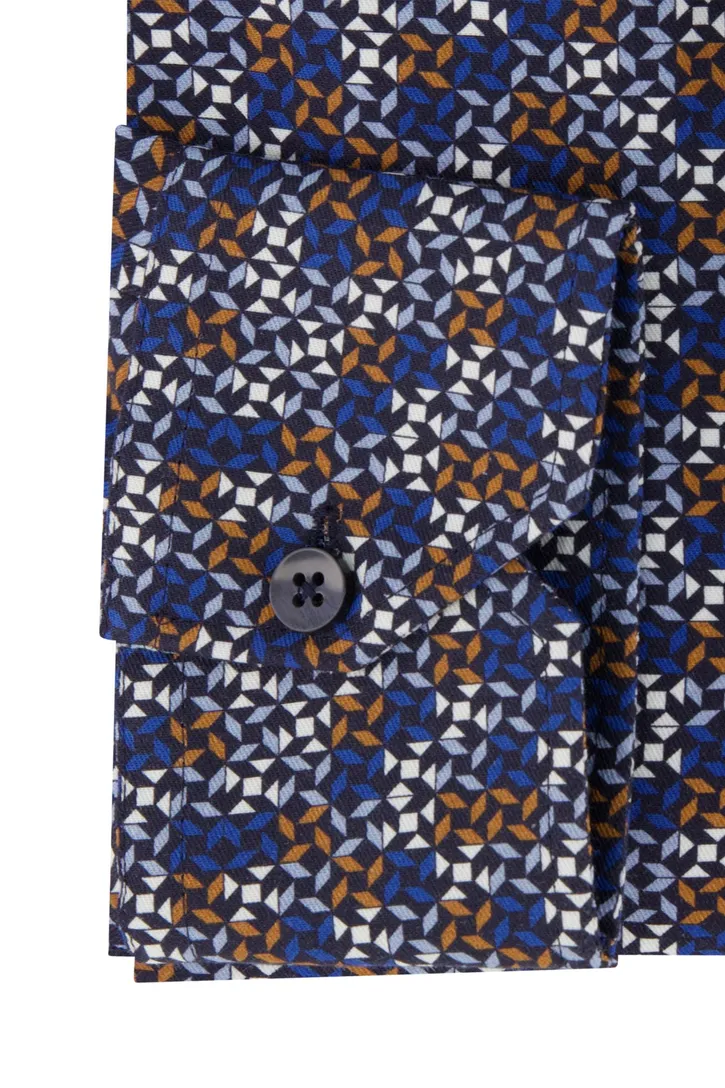 Ledub overhemd Modern Fit katoen donkerblauw geprint