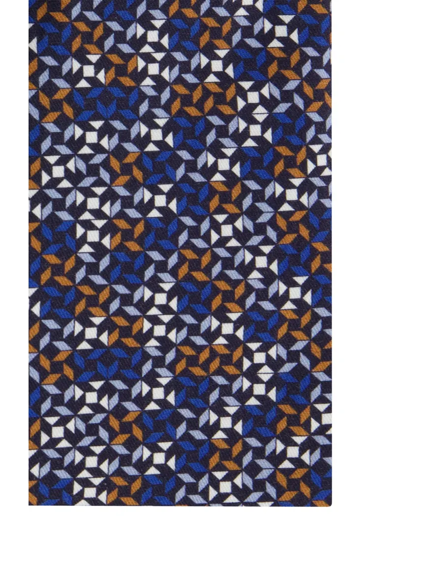 Ledub overhemd Modern Fit donkerblauw geprint katoen