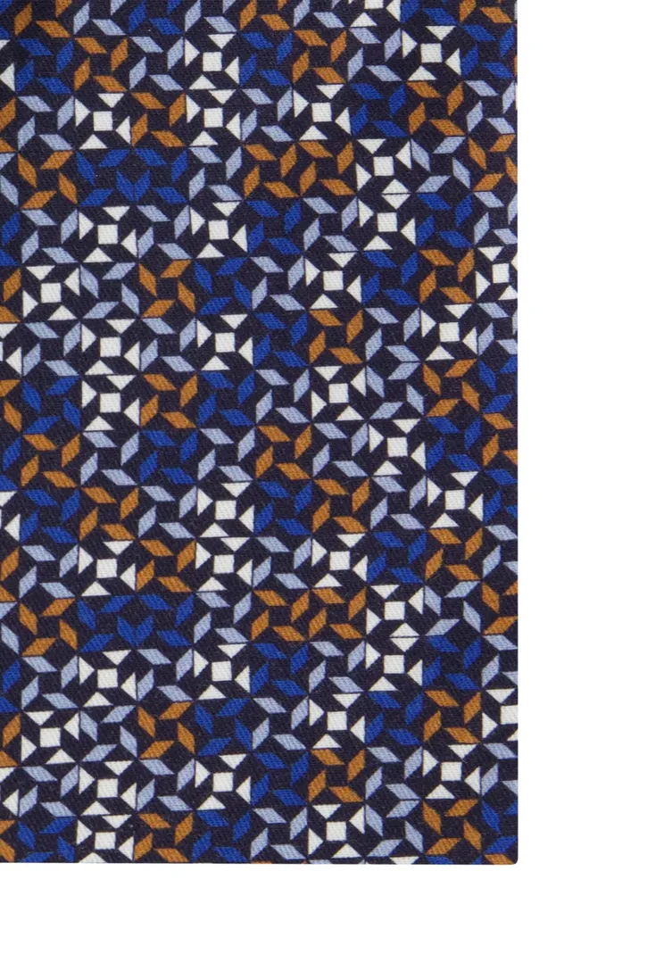Ledub overhemd Modern Fit katoen donkerblauw geprint