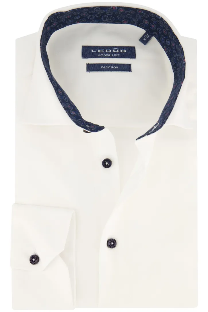 Ledub easy iron overhemd Modern Fit wit katoen