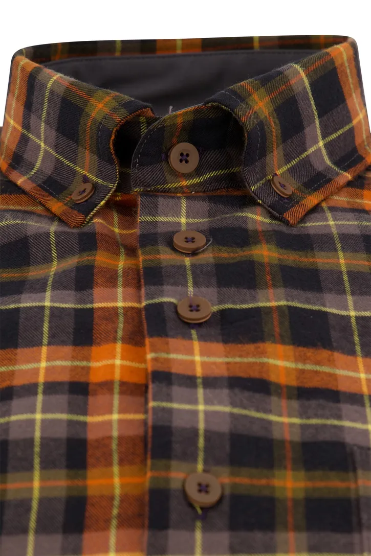 Portofino overhemd oranje geel bruin geruit regular fit