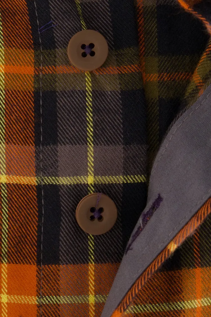 Portofino overhemd oranje geel bruin geruit regular fit