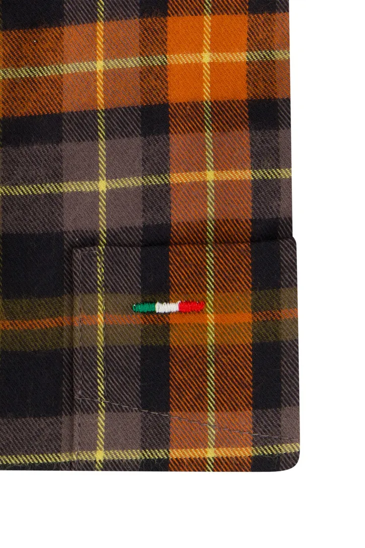 Portofino overhemd oranje geel bruin geruit regular fit