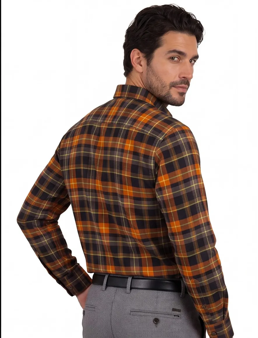 Portofino overhemd oranje geruit regular fit