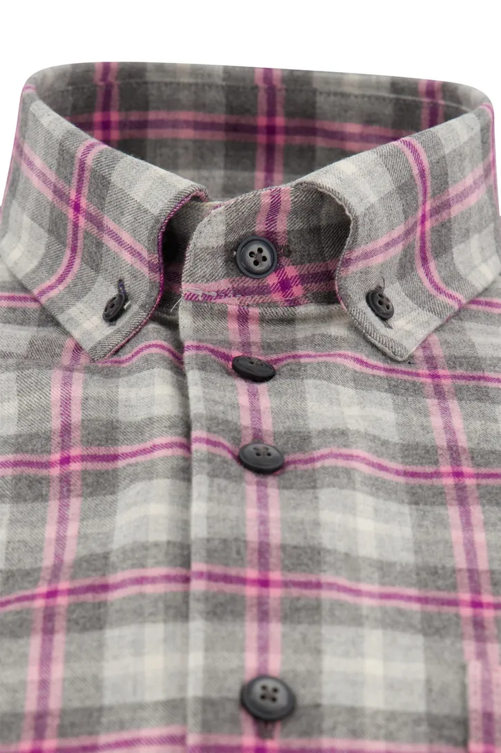 Portofino overhemd grijs roze geruit regular fit