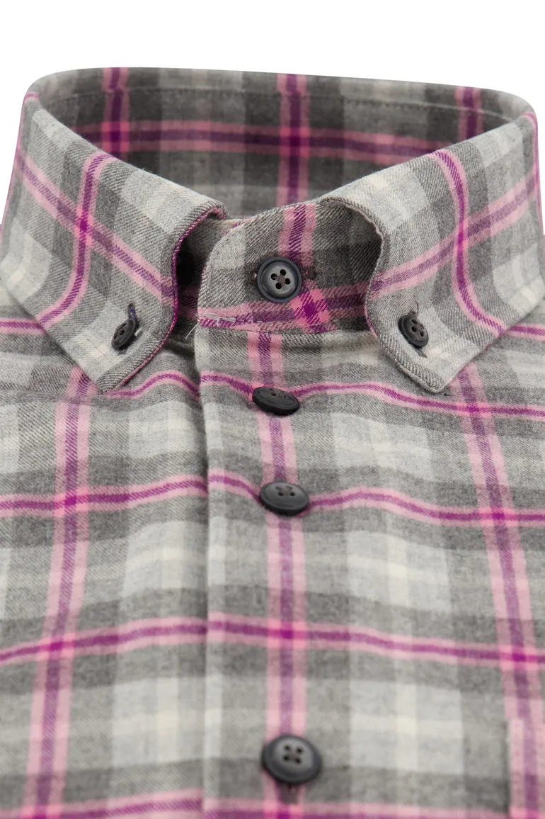 Portofino overhemd grijs roze geruit regular fit